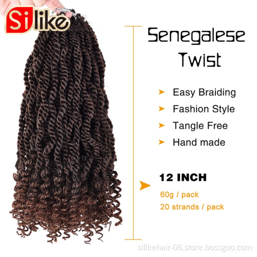 Senegalese Twists Synthetic Braiding Hair Extension 12"18 Inch Crochet Braid Wavy Senegalese Twist Crochet Hair For Black Women